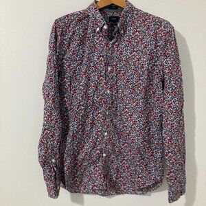 J Crew Shirt Mens L Red White Floral Print LS Button Down All Over Print